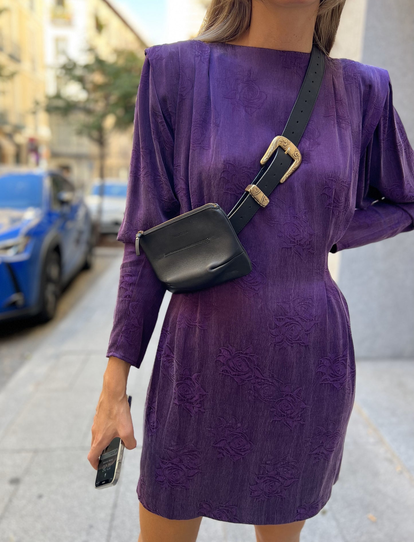 Vestido Mini Jacquard - Purple