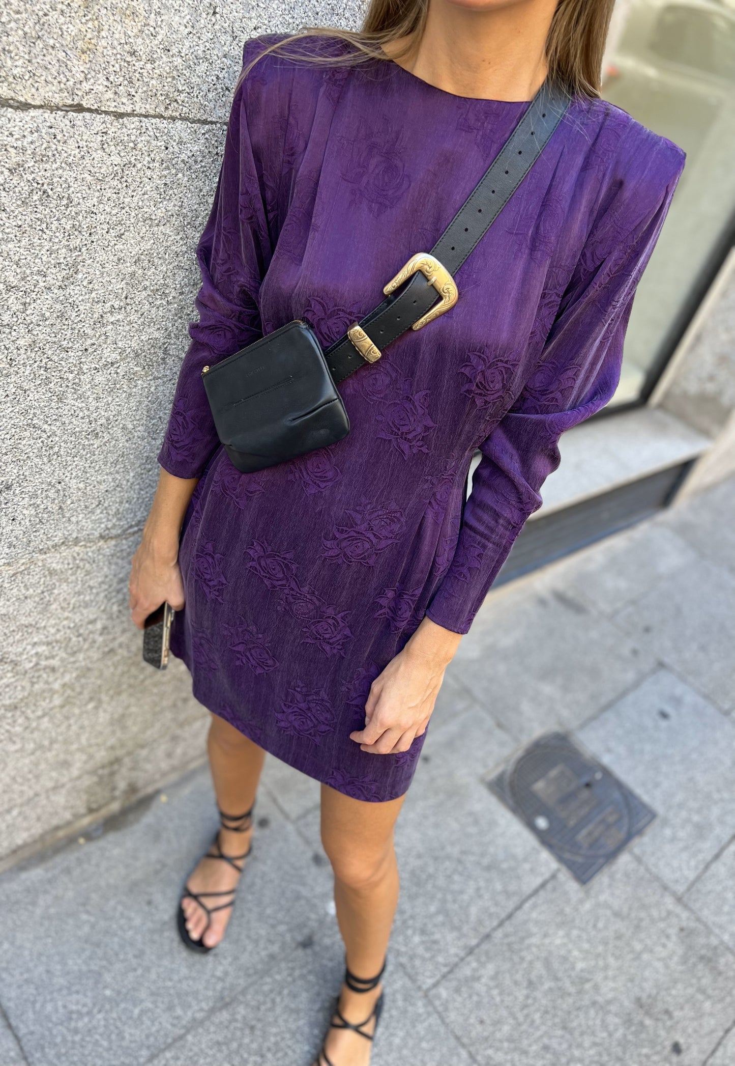 Vestido Mini Jacquard - Purple
